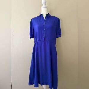 Chic Royal Blue and Green Vintage Midi Dress Petite Size 10